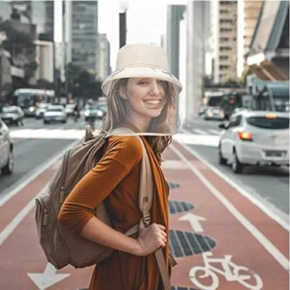 beige Removable Protective Bucket Hat by Lairies Anti-Fog Dustproof Sun Unisex